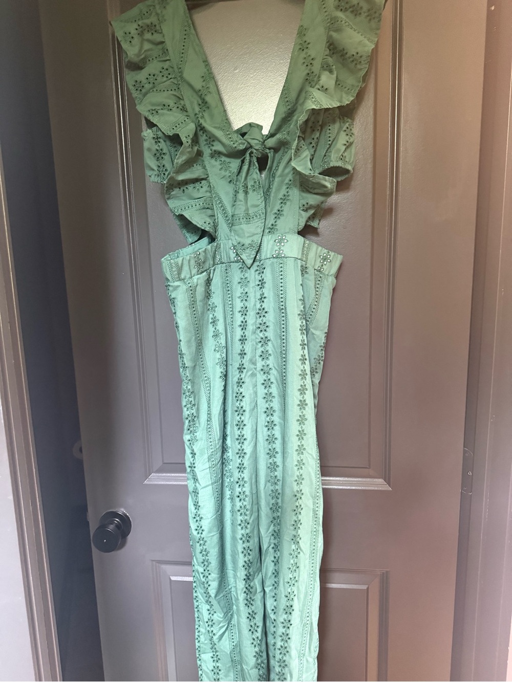 Women’s Sage Green Ruffle Eyelet Jumpsuit